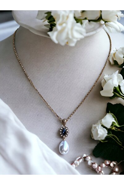 FAYRA ACCESSORIES Oval Kristal Taşlı Mayorka İnci Kolye