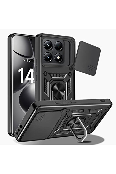 Rivor Xiaomi Mi 14t & Mi 14t Pro Kılıf Kamera Sürgülü Standlı Yüzüklü Darbe E...
