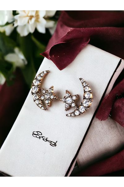FAYRA ACCESSORIES zircon Stone DeTailed Moon STar Earrings