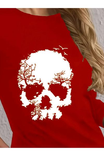 Simala Women's Long Sleeve Crew Neck Skull Print Viscose Blouse