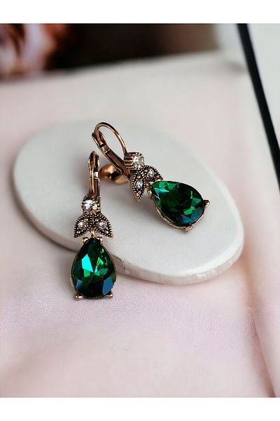 FAYRA ACCESSORIES Water Drop Emerald Green Dangle Earrings