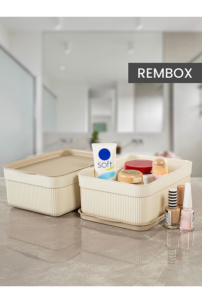 Rembox Κουτί οργάνωσης ντουλαπιού πολλαπλών χρήσεων 2 γραμμών 3 Lt με καπάκι, διακοσμητικό καλάθι αποθήκευσης
