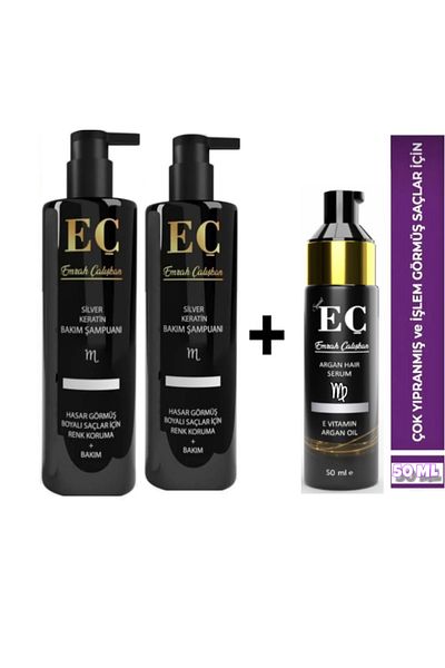 emrah çalışkan Eç Silver Shampoo - 2 Pieces, Eç Repair Hair Serumi - 1 Piece
