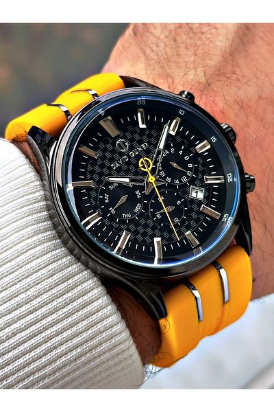 DAVID GUNER Men's Wrist Watch with Yellow Silicone Cord Function - 8271Zr2