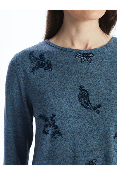 LC Waikiki LCW Grace İndigo Bisiklet Yaka Nakışlı Kadın Bluz