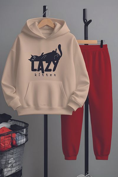 MYADA Premium Lazzy Cat Printed Bottom Top Tracksuit Set 23350