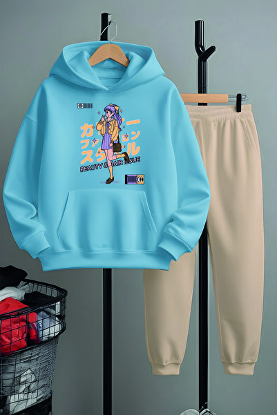 MYADA Преміум-комплект спортивного костюма з принтом дівчинки з чорним волосс...