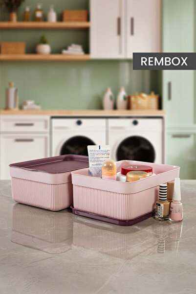 Rembox 2'li Lines Çok Amaçlı 3 Lt Dolap içi Düzenleyici Kapaklı Kutu, Dekorat...