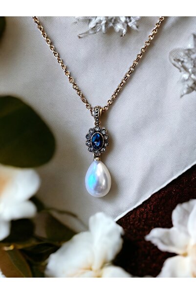 FAYRA ACCESSORIES Oval Kristal Taşlı Mayorka İnci Kolye