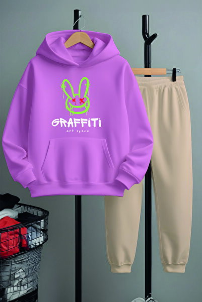 MYADA Set de trening cu imprimeu Graffiti Rabbit în stil premium 23348