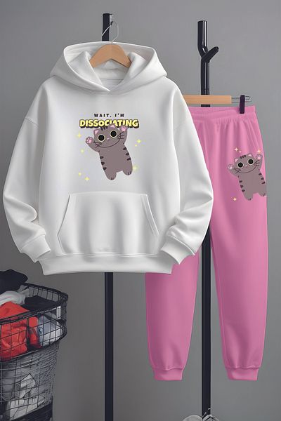 MYADA Set de sus și de jos cu imprimeu Fun Cat în stil premium 22784
