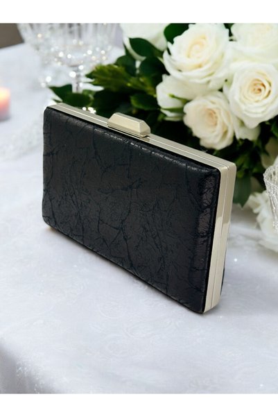MidStore Black Color Silver Detailed Medium Size Evening Bag