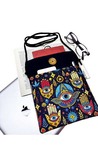Smyrna Hanging - Book / Tablet / Ebook Bag - Removable Strap (Hamsa, Eye, Color)