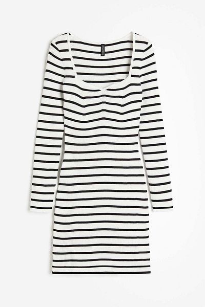 H&M Rib-knit sweetheart-neck bodycon dress