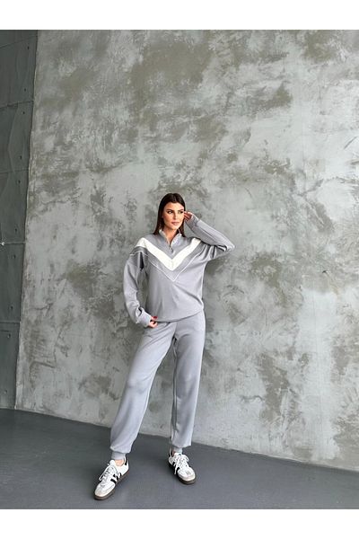 shopshop Γυναικείο Modal Fabric Color Block Σετ φόρμας με μανσέτα με ραβδώσεις με τσέπες