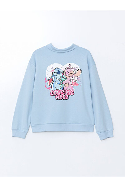 LC Waikiki Blue Polo Neck Printed Girls' Sweatshirt