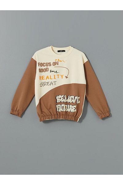 LC Waikiki LCW Kids Crew Neck εμπριμέ φούτερ για κορίτσια