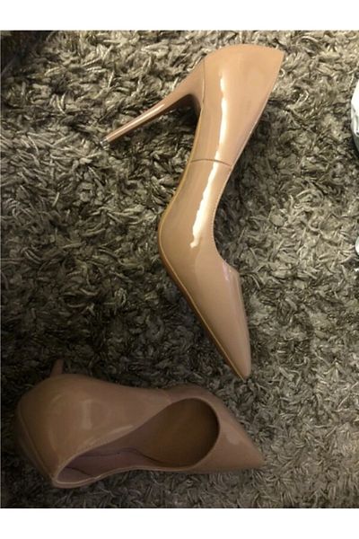 TrendyAnka حذاء نسائي من الجلد اللامع بطول 8 سم وغطاء شفاف وكعب ستيليتو