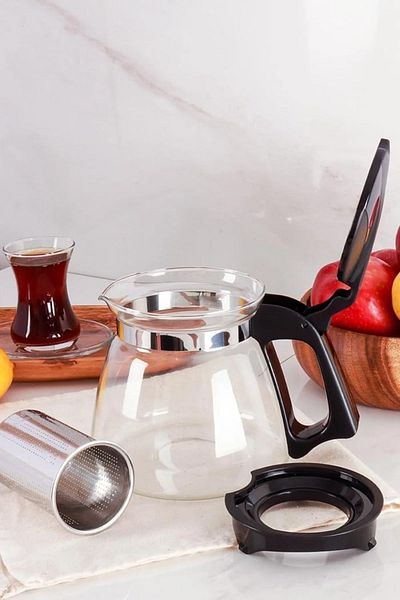 TARIK HOME إبريق شاي زجاجي بمقبض أسود سعة 700 مل