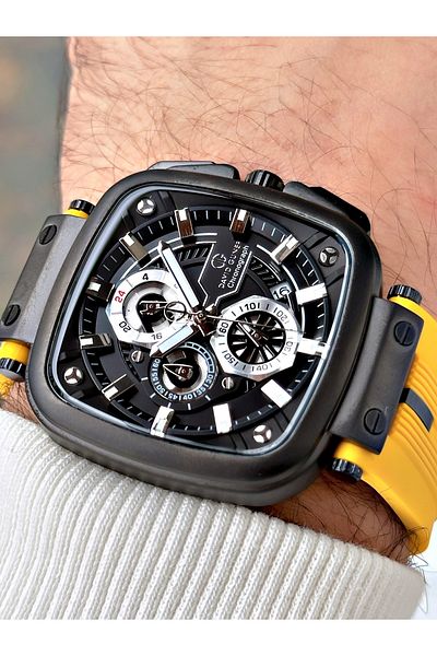 DAVID GUNER Men's Wrist Watch with Yellow Silicone Cord Function - 8500Zr2