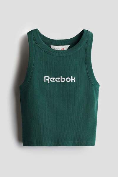 H&M Embroidered-motif Ribbed Vest Top