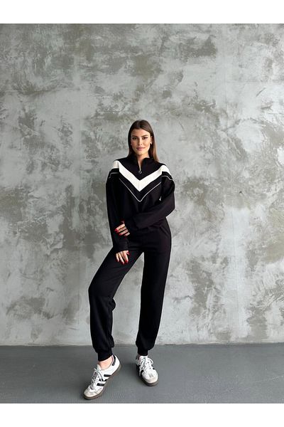 shopshop Γυναικείο Modal Fabric Color Block Σετ φόρμας με μανσέτα με ραβδώσεις με τσέπες