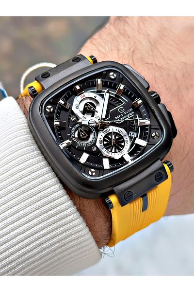 DAVID GUNER Men's Wrist Watch with Yellow Silicone Cord Function - 8500Zr2