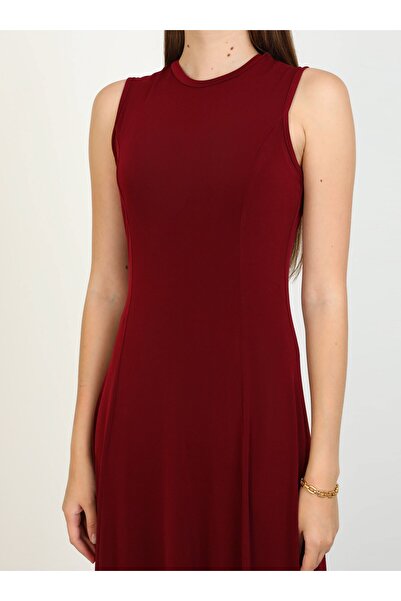 Refka Burgundy Sandy Hijab Dress - Crew Neck, Sleeveless - Refka