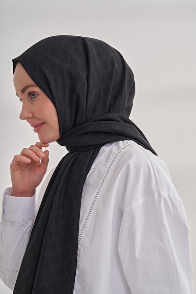 ARMANDA Zincir Desenli Cotton Monogram Şal - Siyah