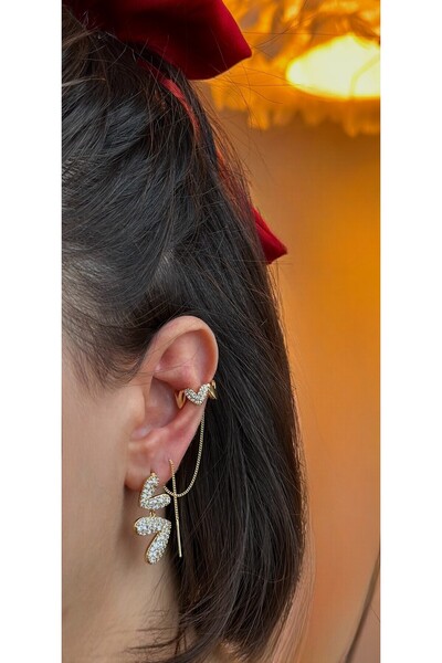 KARAN GROUP ZİRKON TAŞLI PASLANMAZ ÇELİK KALP KÜPE GOLD- SEVGİLİYE, ANNEYE, HEDİYE