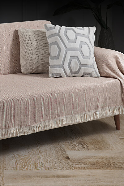 LADYNİL Saçaklı Koltuk Örtüsü %100 Pamuk | Koltuk Şalı 180x300 Cm Bej