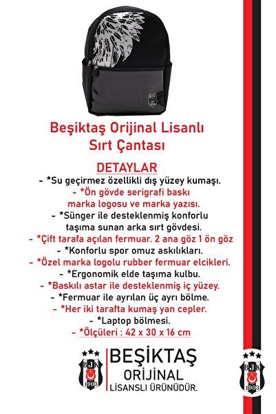 Beşiktaş Uinsex Оригінальний ліцензований спортивний рюкзак Bjk Kartal з вишивкою