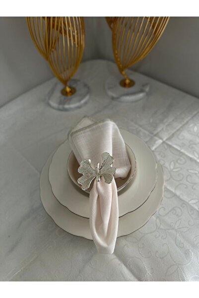 USD HOME مجموعة من 6 حلقات مناديل فضية فاخرة على شكل فراشة