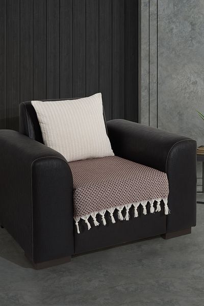 LADYNİL Coffee Color 100% Cotton Fringed Covering Cover - 70X95 cm Armchair Seat Shawl