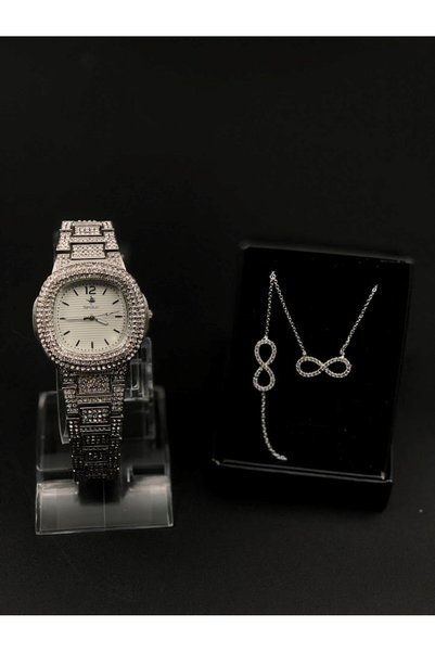 Masalsı Concept Stylish Design Zircon Stone Wristwatch Including Bracelet and Necklace Mother's Day Birthday Gift Valentine's Day