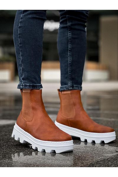 BZ Moda B113 Ελαστική Ορθοπεδική Σόλα Αδιάβροχη και Ψυχρή Καθημερινή Χειμερινή Ανδρικά Αθλητικά Μποτάκια BT Tan