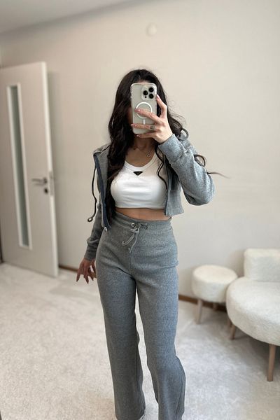 MoyStore Gray Soft Bottom Top Tracksuit Set