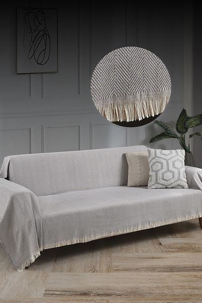 LADYNİL Γκρι 100% βαμβακερό περιτύλιγμα καναπέ - 180x300 cm