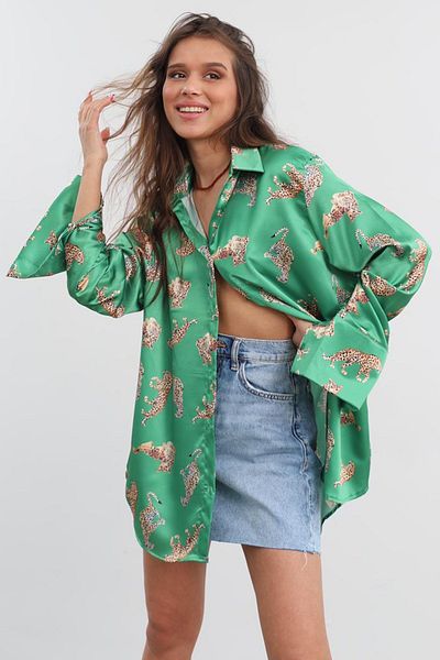 Madmext Mad Girls Leopardengrünes Satinhemd Mg187