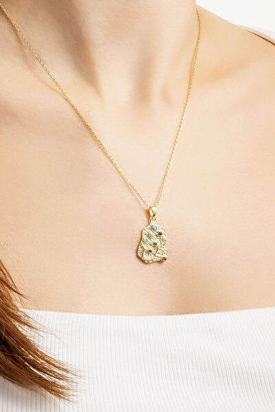 So CHIC... Renkli Tılsım 18 Ayar Sarı Altın Kaplama 45 Cm Gümüş Kolye