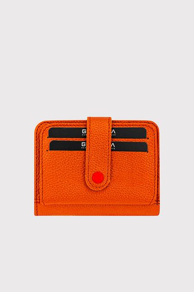 Garbalia Pedras Technical Leather Unisex Orange Wallet Card Holder with Lots of Card Compartments and Clear Id Compartments