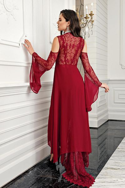 İmaj İmaj 3204 Burgundy Color Satin Transparent 2-Piece Nightgown Set
