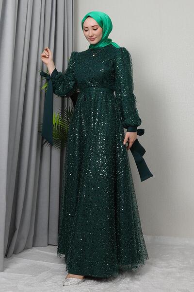 GİYZAMİLA Betül Tesettür Abiye Zümrüt