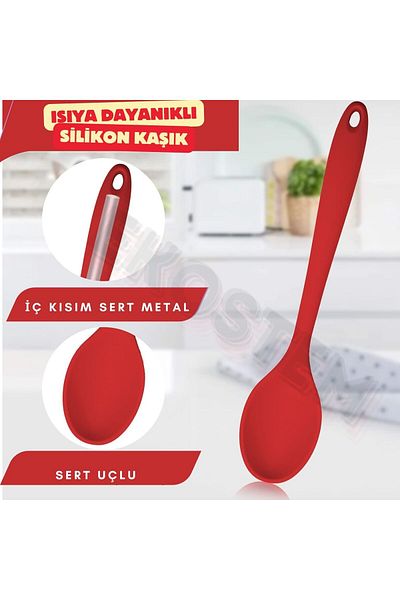 Ekostem 28 cm Silicone Spoon Set - Hard Tip, Heat Resistant, Fireproof and Nonstick 2 Pcs