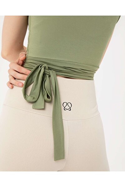 Ayma Active Green Wrap - Sleeveless Crop Blouse with Waist Tie