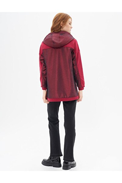 Kayra Parlak Taşlı Kumaş Garnili 3 İplik Sweatshirt Kırmızı
