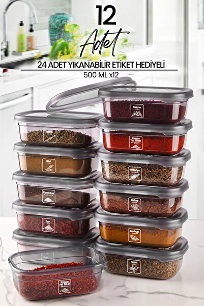 Kitchen Life 12'lı Şeffaf Antrasit Dikdörtgen Saklama Kabı Seti 500ml - Çoklu...