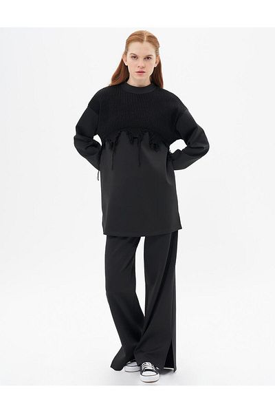 Kayra Black Scuba Dive Double Set - Knitwear Garnished