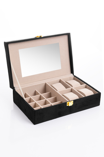 Ecrou Black Velvet Jewelry with Mirror, Organizer, Jewelry Box 25 X16 X 7 cm