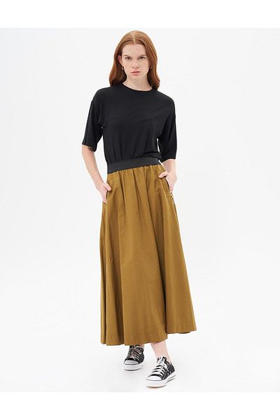 Kayra Dark Oliv Flared Skirt - Λεπτομέρεια τσέπης